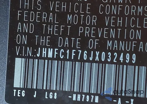 2018 Honda Civic Ex-L z USA, uszkodzony, nr VIN JHMFC1F76JX032499